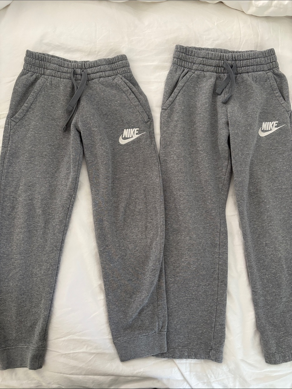 Bundle: 2 Pairs Nike Kids Gray Heather Jogger Sweatpants with White Logo Size 8